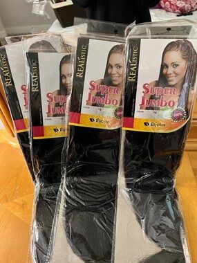 Realistic Bijoux Super Jumbo Braiding Hair Color Black 1B Lot of 4 Pack